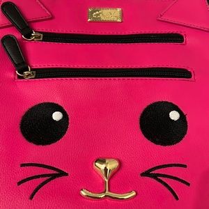 Betsy Johnson hot pink leather cat cross body bag